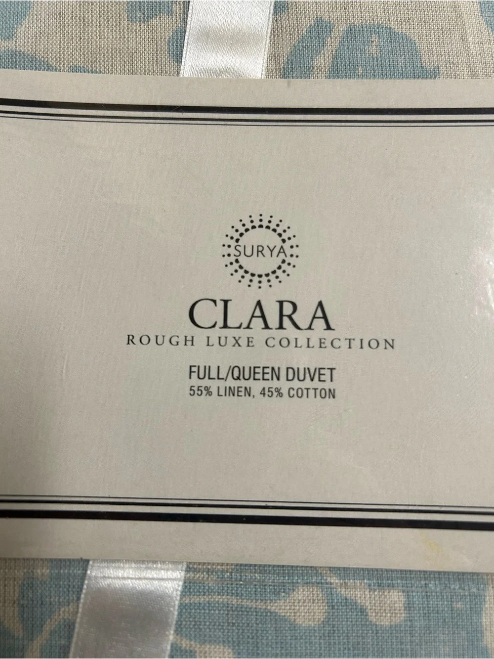Surya Full Queen Duvet Clara Rough Luxe Blue Floral Linen Cotton 88x92 NEW